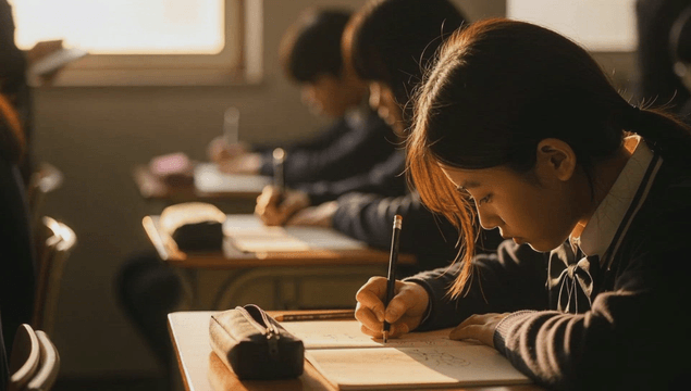 Middle school students focused on writing during class
