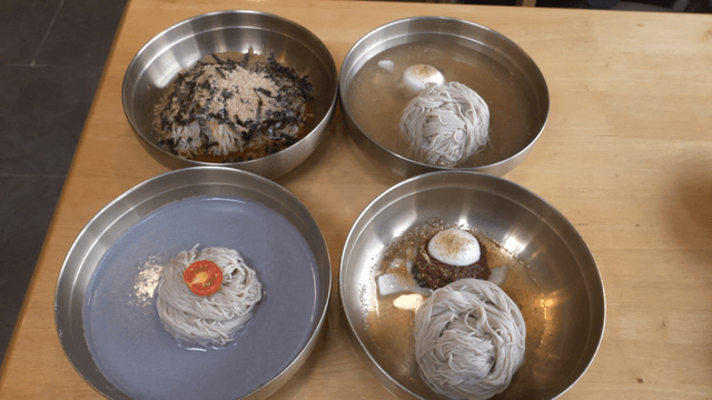 Variety of buckwheat noodles with different toppings