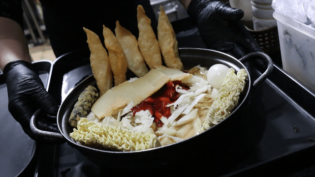 Tteokbokki ingredients prepared in a pot
