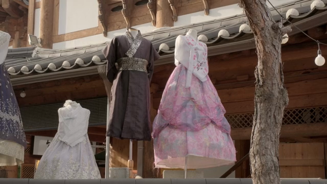 Traditional Korean hanbok on display
