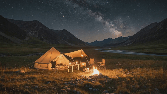 Camping under a starry night sky