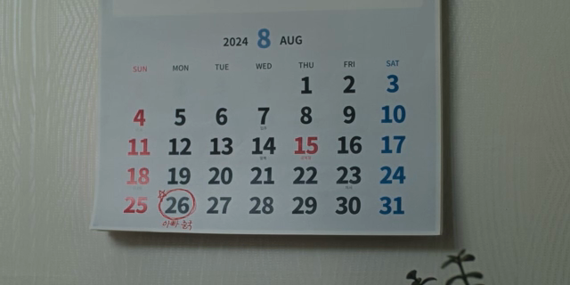 메모가 적힌 2024년 8월 달력