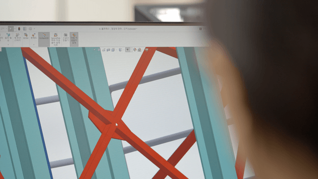 3D model of a building structure on screen