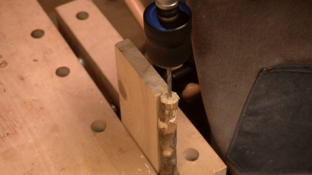 Drilling wood pieces for woodworking assembly