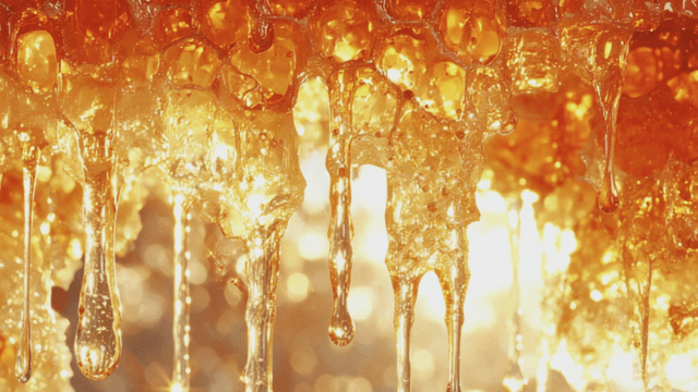 Honey dripping from a golden honeycomb