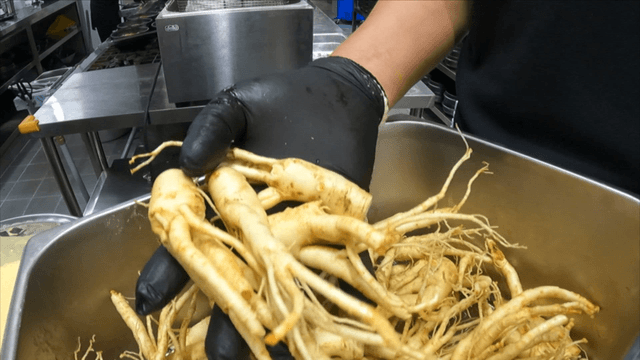 Ginseng being prepared in the kitchen