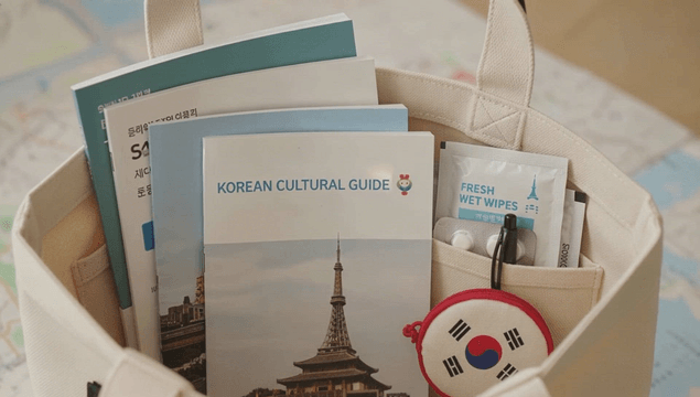 Bag with Korean culture guide and items