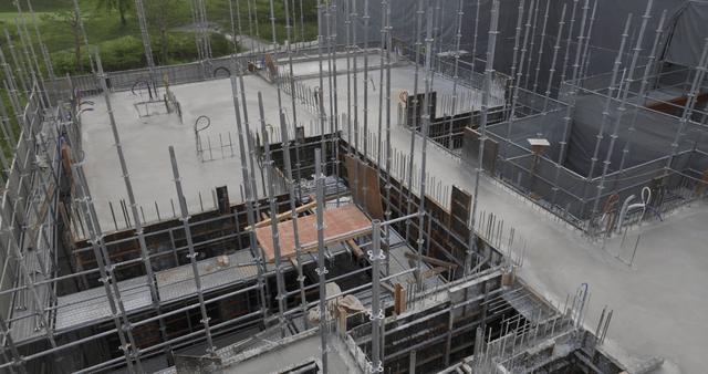 Construction site with steel framework