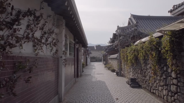 Traditional Korean street with tiled roofs