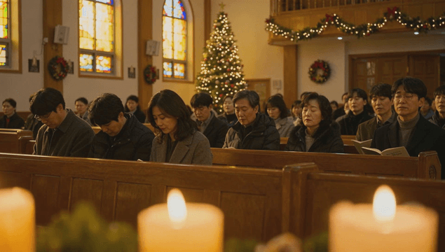 People attending Christmas mass at church