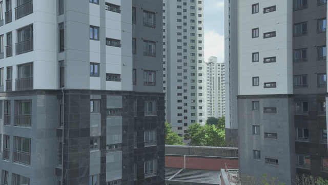 Tall apartment buildings in the city