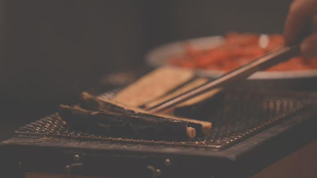 Grilled eggplant slices on barbecue grill