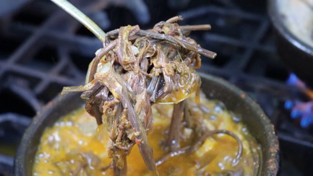 Sundae soup with bracken fern boiling in a hot pot
