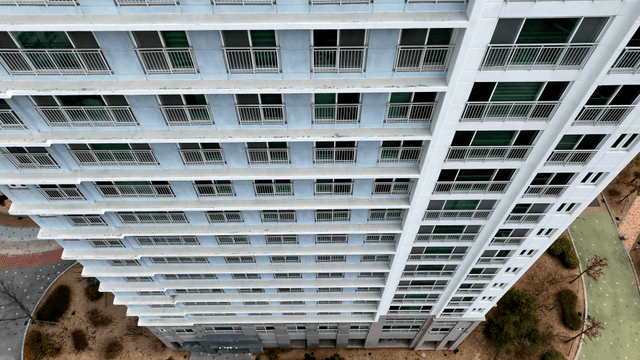 Tall apartment building with balconies