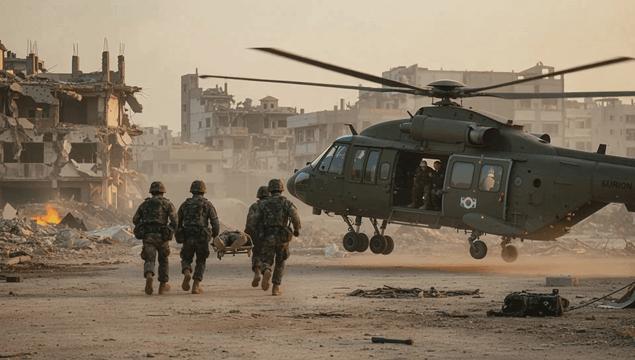 Soldiers carrying a stretcher to a helicopter