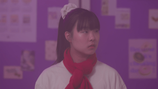 Girl in a purple room