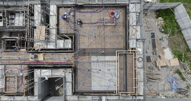 Construction site with colorful wiring