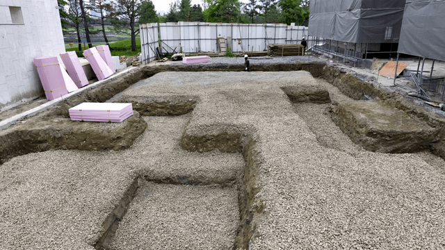 Construction site with foundation work