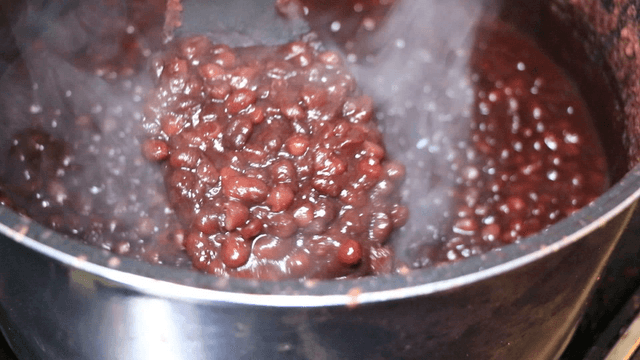 Red beans boiling in a pot