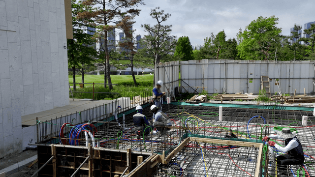 Construction workers at a building site
