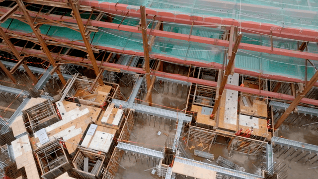 Construction site with steel framework