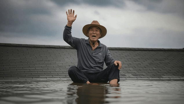 Elder stranded on roof requesting rescue during flood