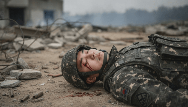 Injured soldier lying on battlefield