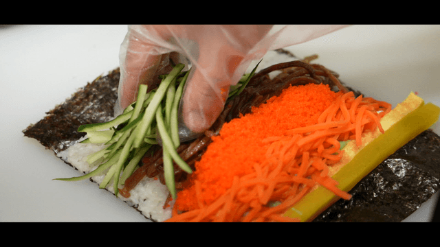 Kimbap with various colorful ingredients