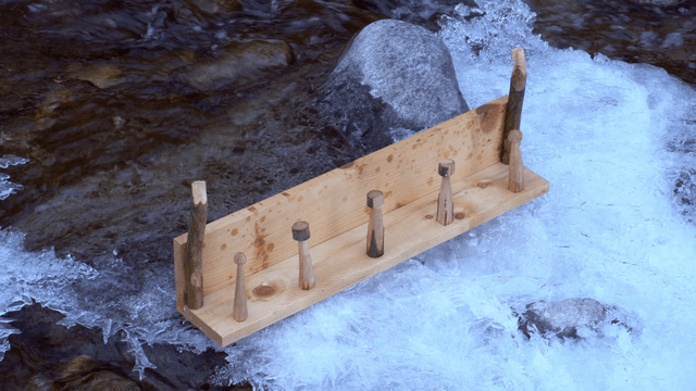 Wooden stand above the icy valley stream