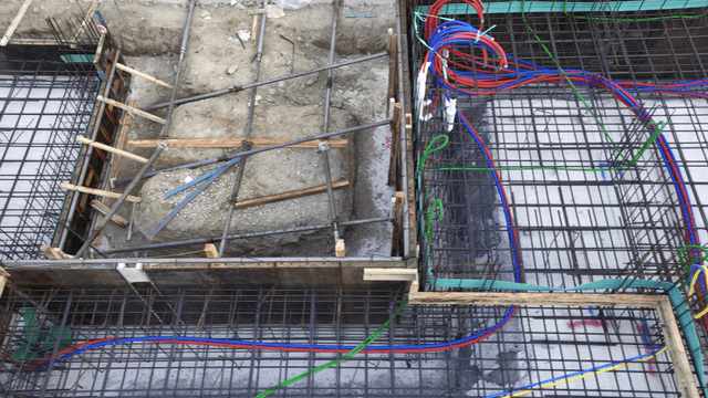 Construction site with rebar and wiring