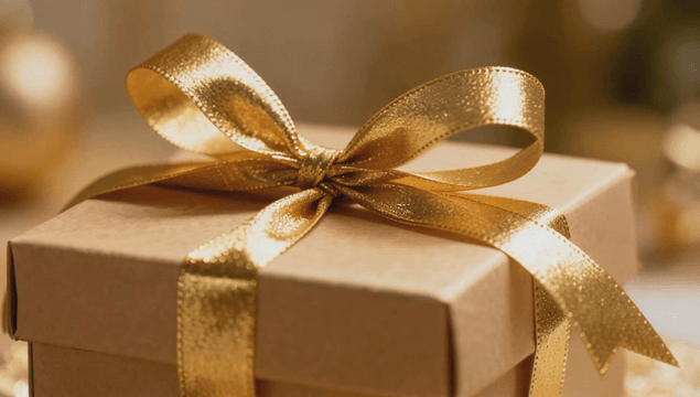 반짝이는 금색 리본이 달린 선물 상자