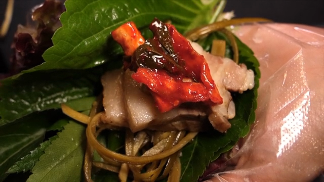 Korean ssam with pork and kimchi
