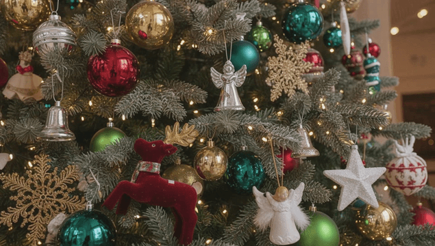 다채로운 장식으로 꾸며진 크리스마스 트리