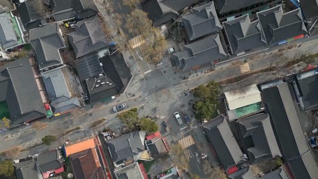 Traditional Hanok village with tiled roofs