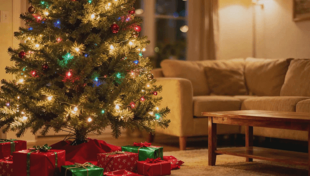 크리스마스 트리가 있는 아늑한 거실