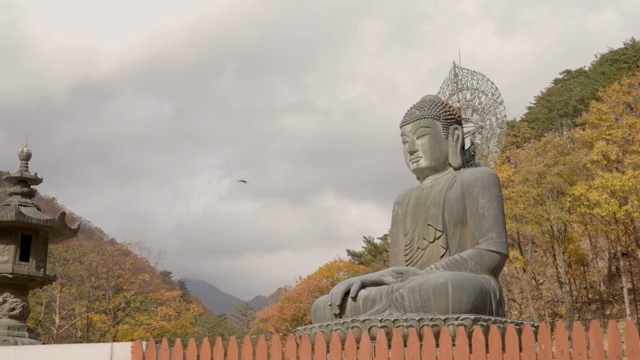Large Buddha statue in a serene mountain setting