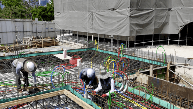 Construction workers at a building site