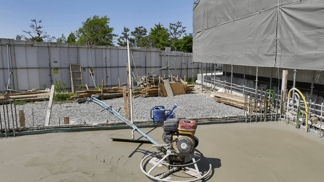 Construction site with equipment and materials
