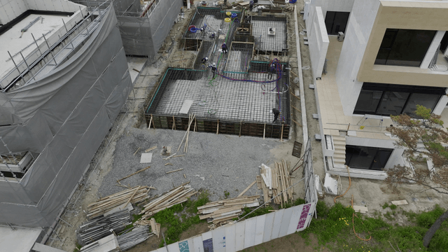Construction workers at a building site