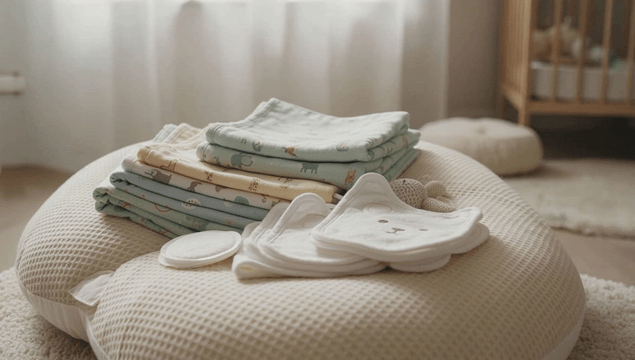 Baby blankets and accessories in nursery