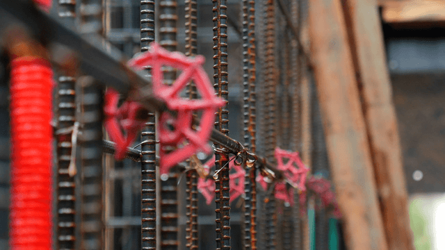 Construction rebar with red ties