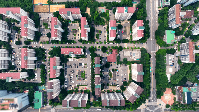 Aerial view of a residential complex