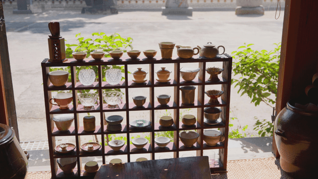 Traditional pottery displayed in store