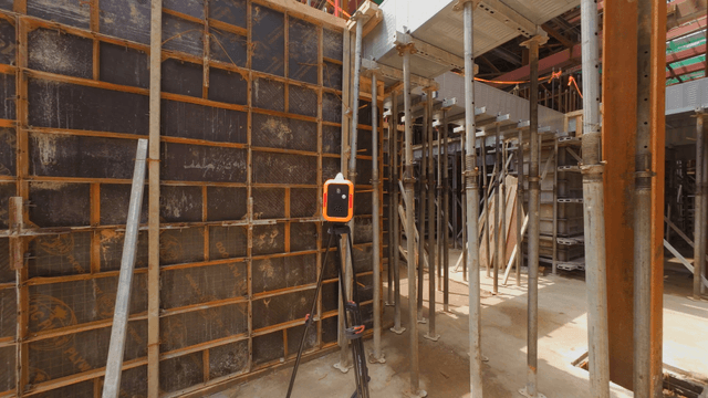 Construction site with scaffolding and equipment