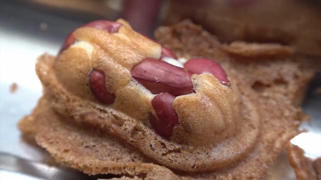 A close-up of a peanut-filled bread
