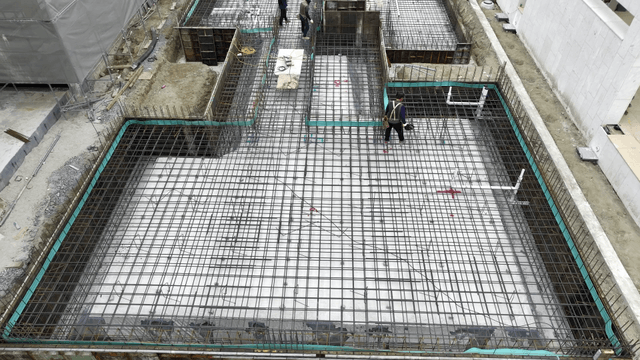 Construction site with building framework