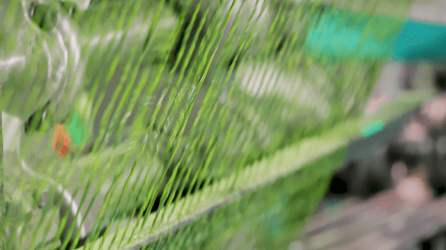 Green threads moving steadily on machine