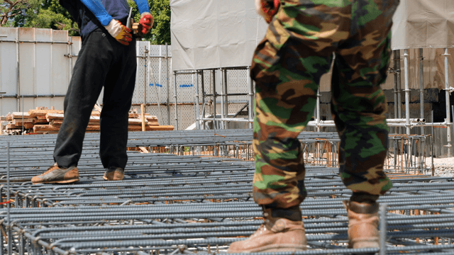 Construction workers on a building site