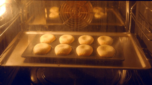 Madeleine batter baked in hot oven