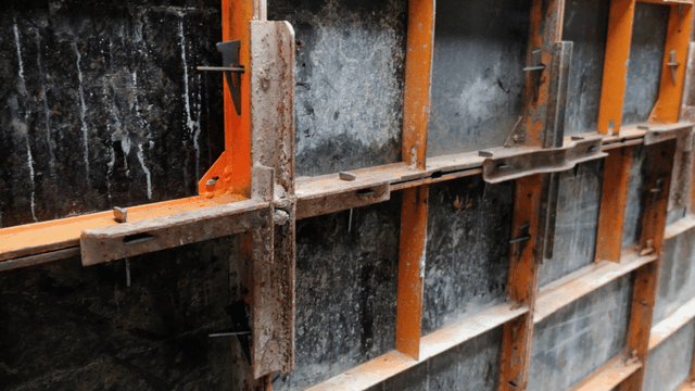 Rusty metal framework at a construction site